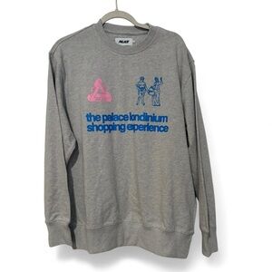 PALACE Gray‎ Crewneck Sweater with Pink and Blue Design